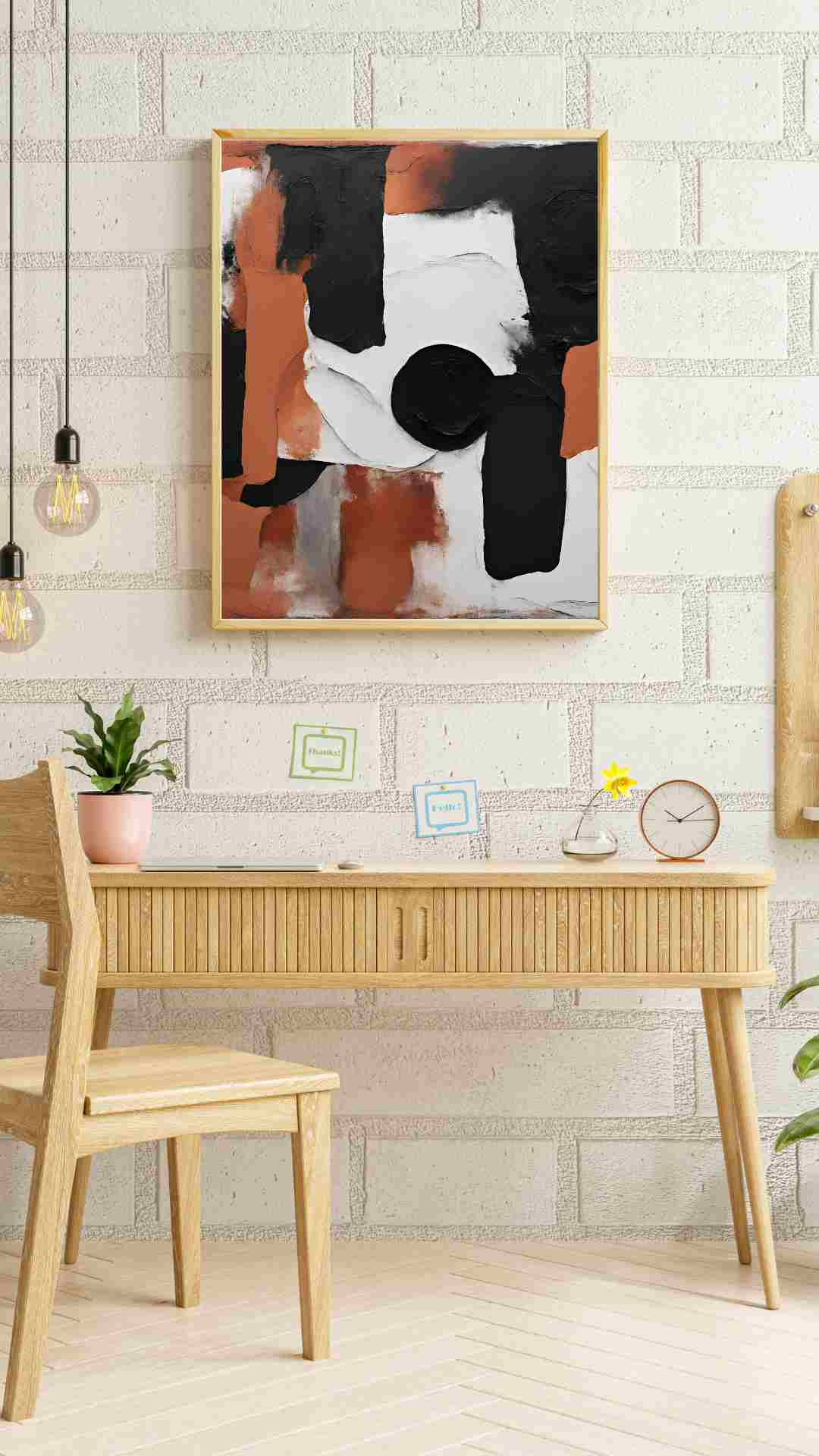 Tableau abstrait beige et noir