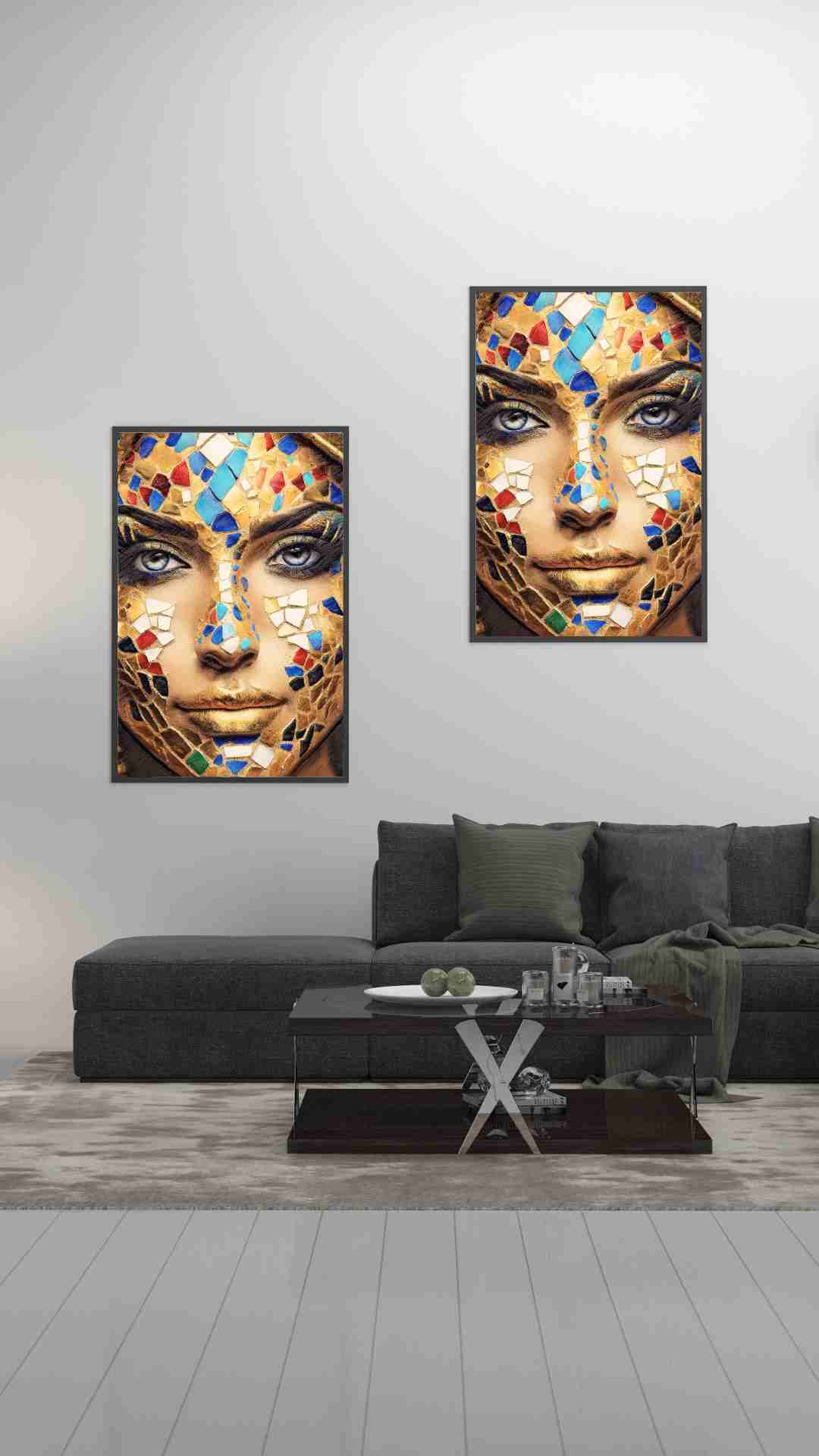 Peinture sur toile visage femme or 75x50cm