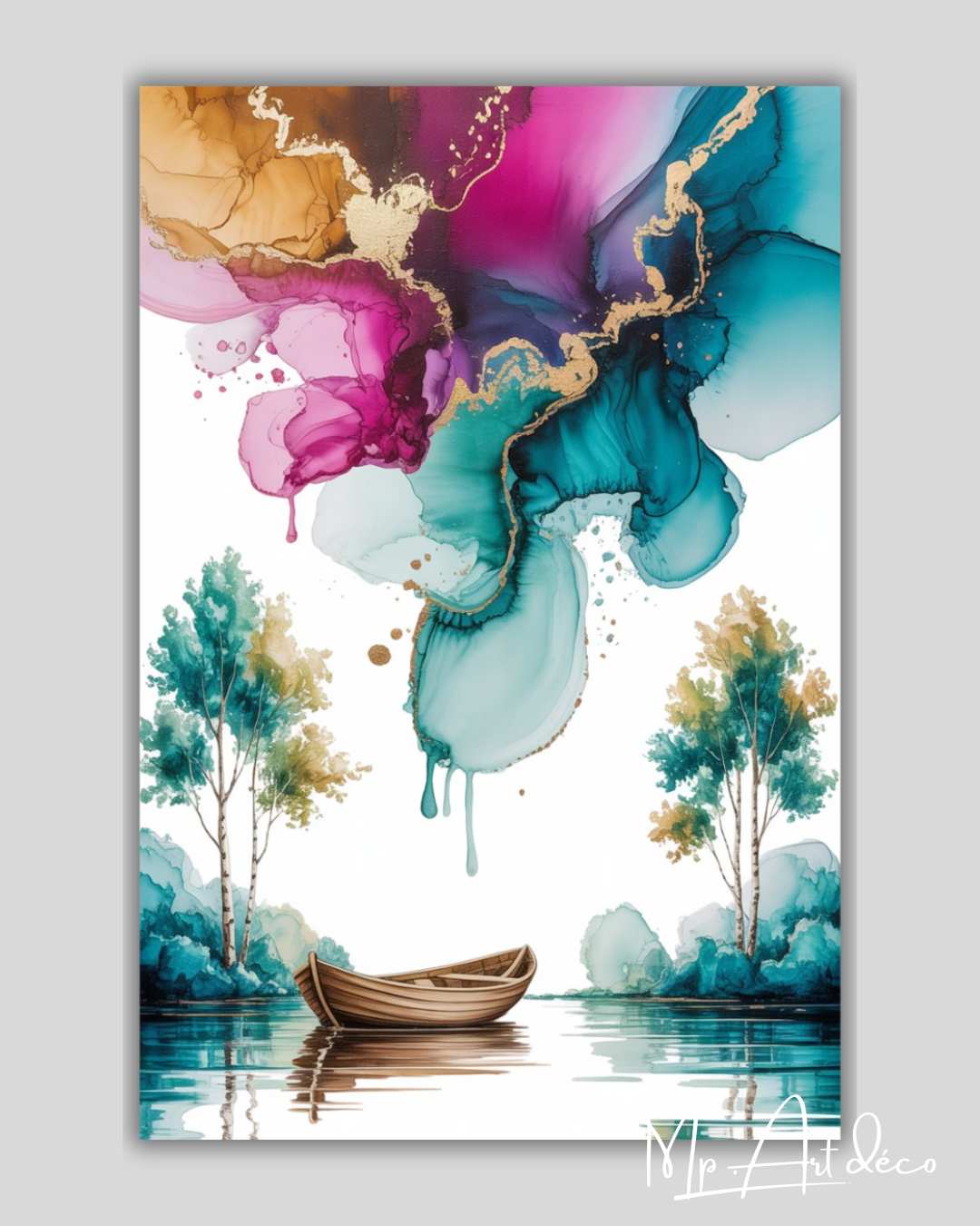 Tableau barque encres colorées