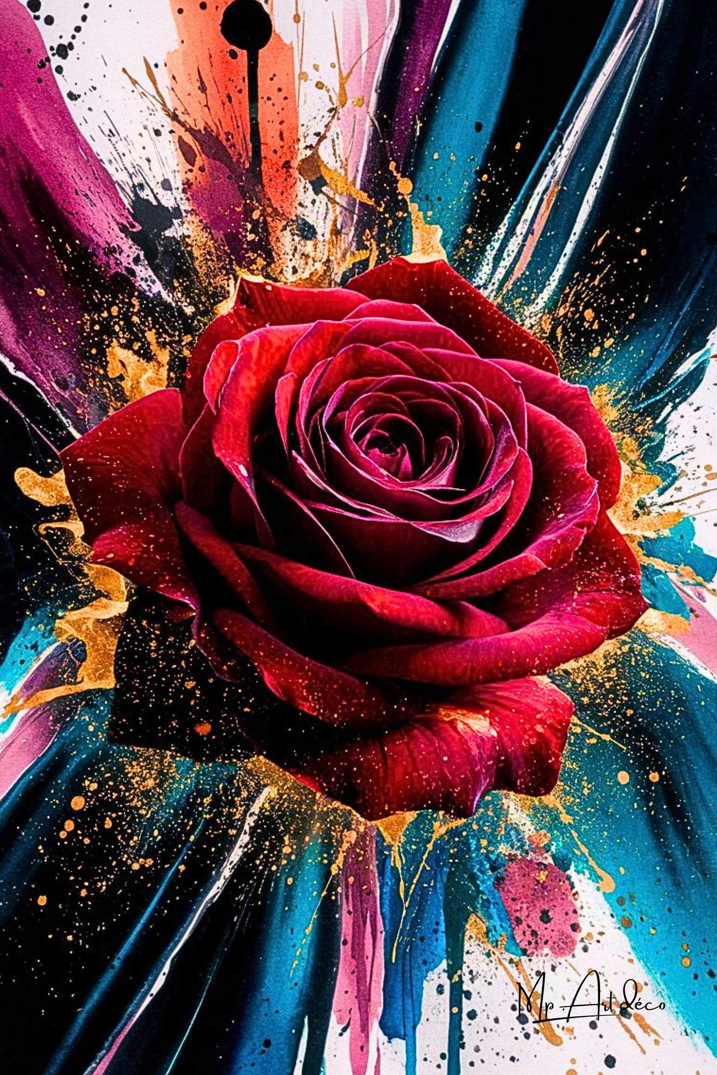 Tableau explosion rose rouge