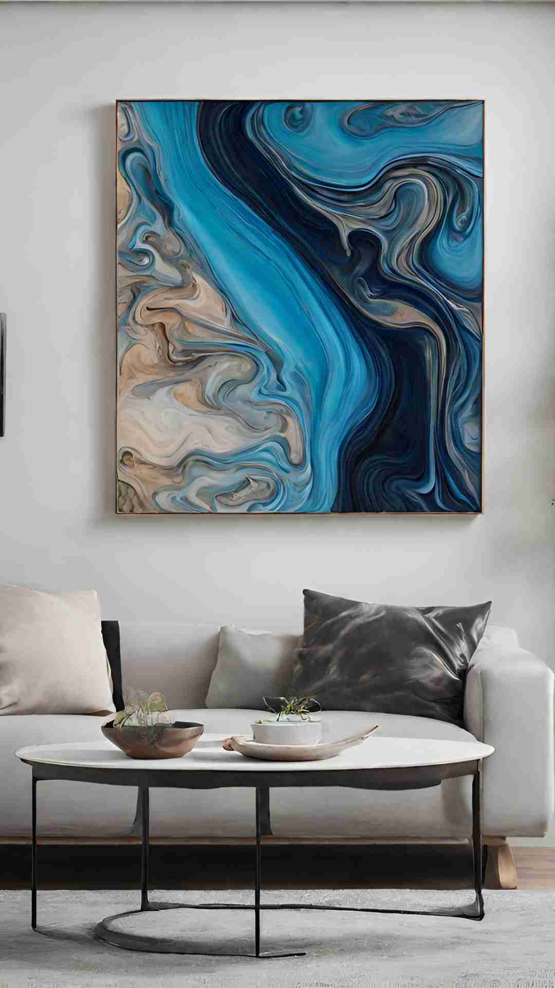 Tableau abstrait Bleu océan