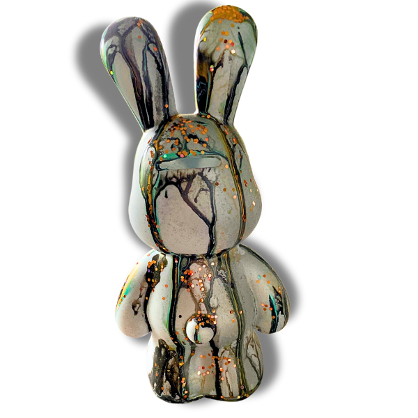 Statue déco Lapin Tirelire – 23 cm – Peinture Pouring