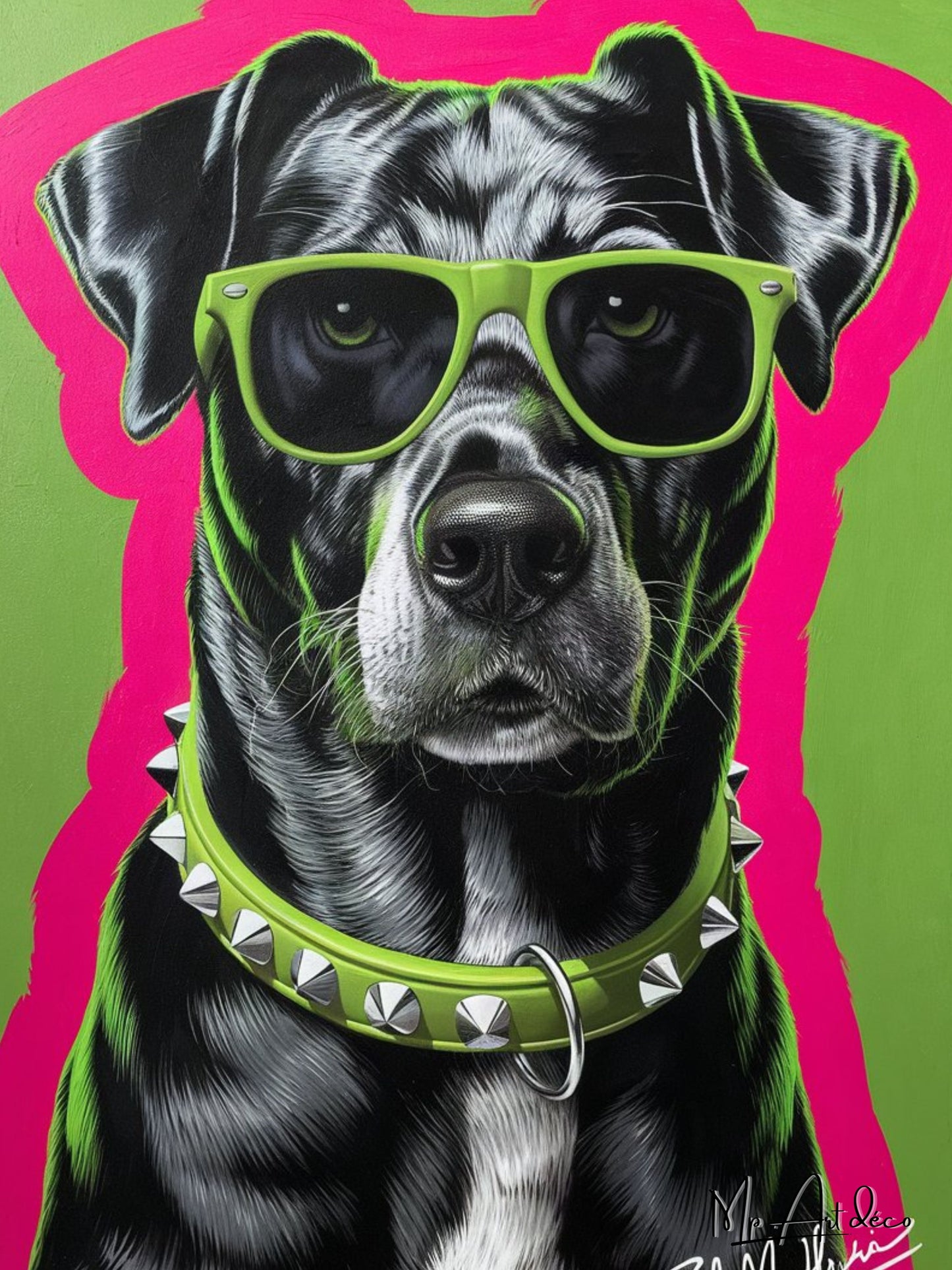 Tableau déco - Chien pop art style rock lunettes Ray-Ban