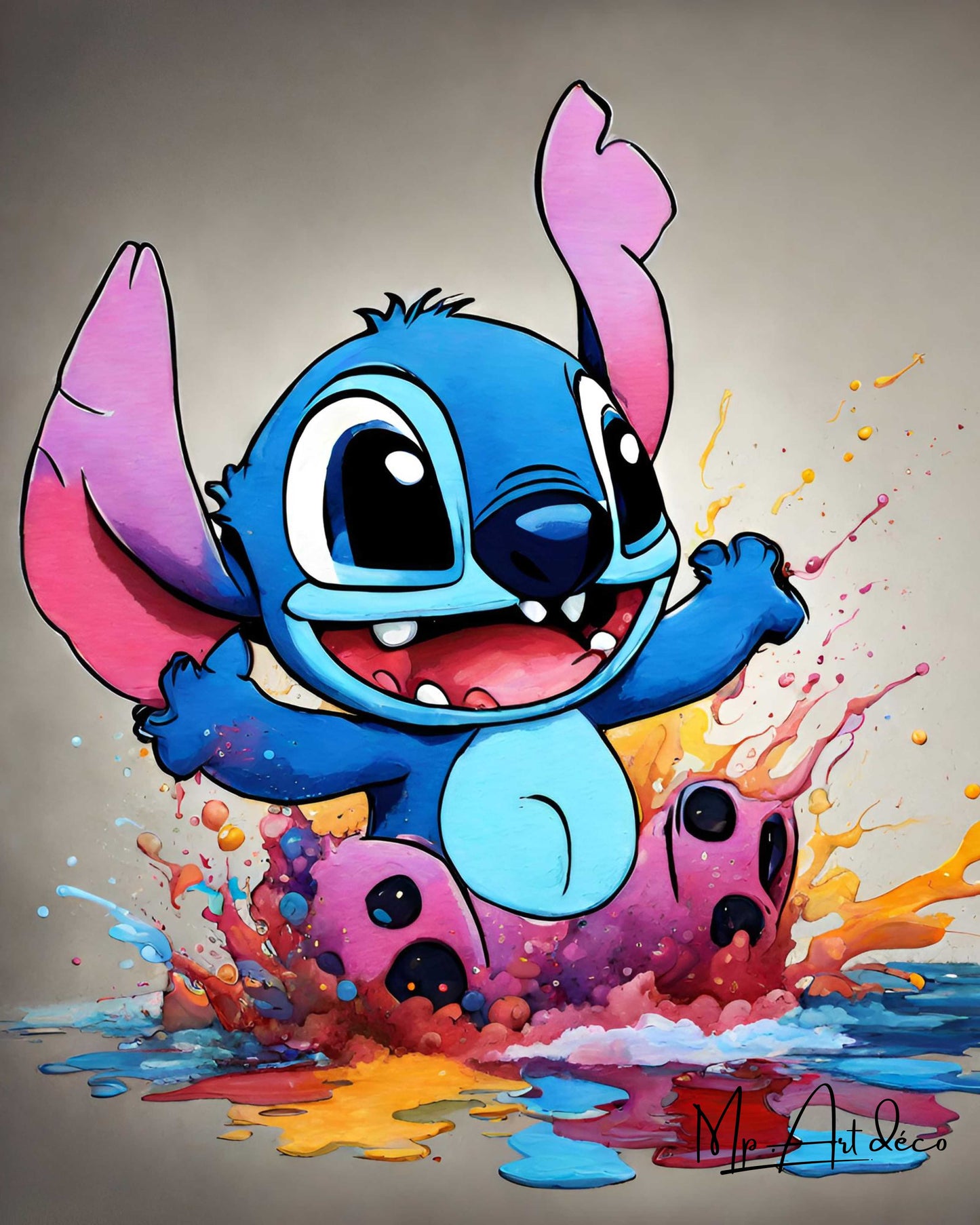 Tableau décoration Stitch explosion couleurs