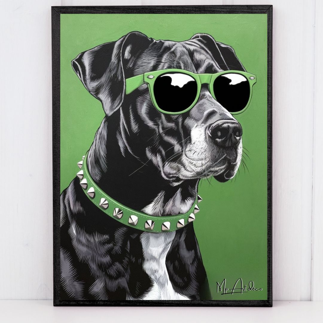 Tableau déco - Chien pop art style rock Ray-Ban