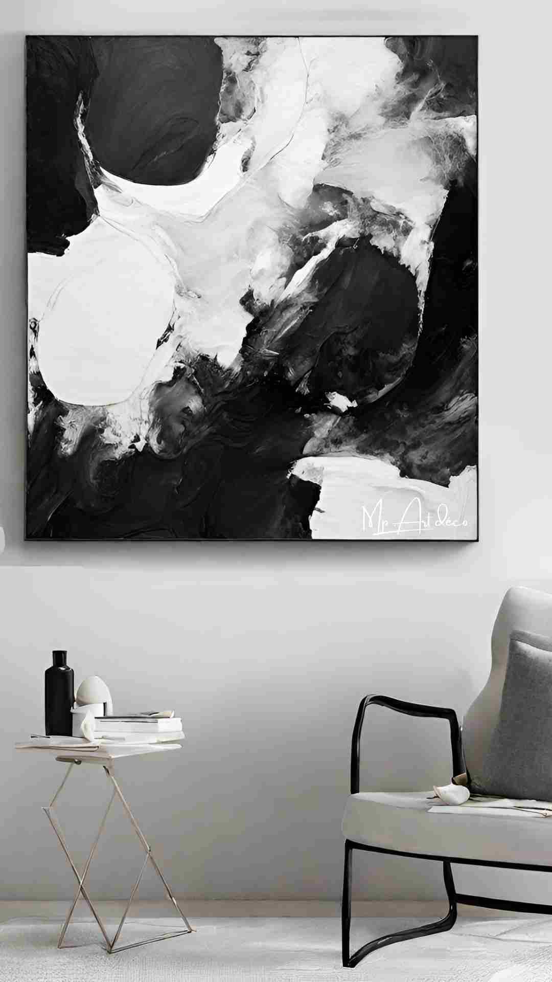 Tableau abstrait noir et blanc