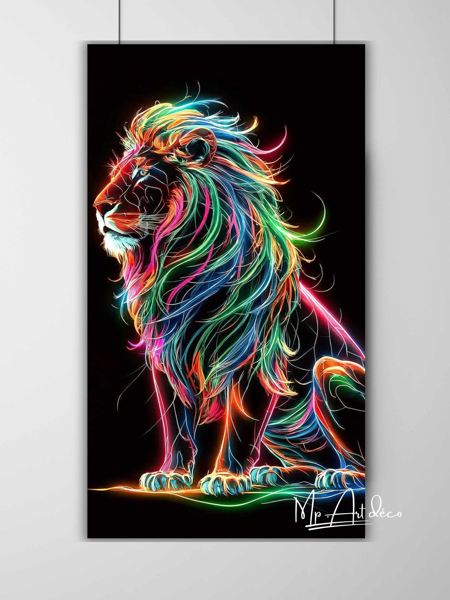 Tableau Lion effet néon lumineux