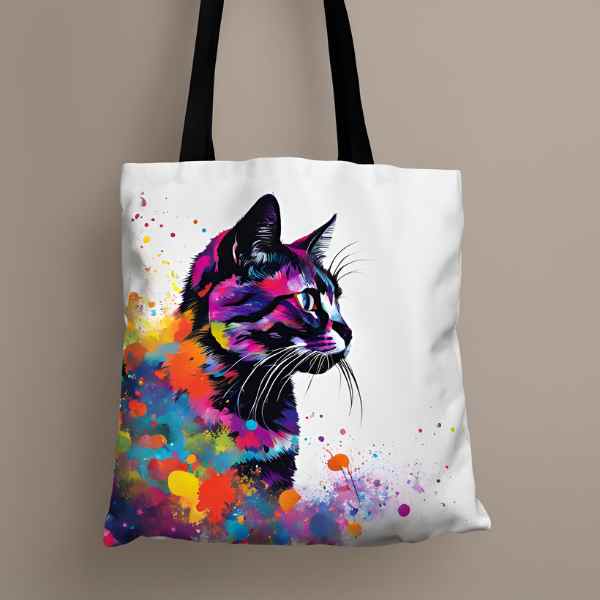 Tote-Bag Personnalisé - Chat Peinture Colorée