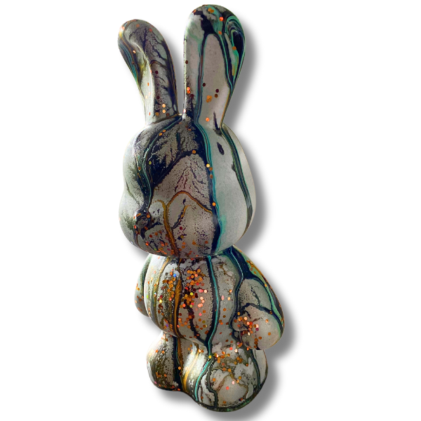 Statue déco Lapin Tirelire – 23 cm – Peinture Pouring