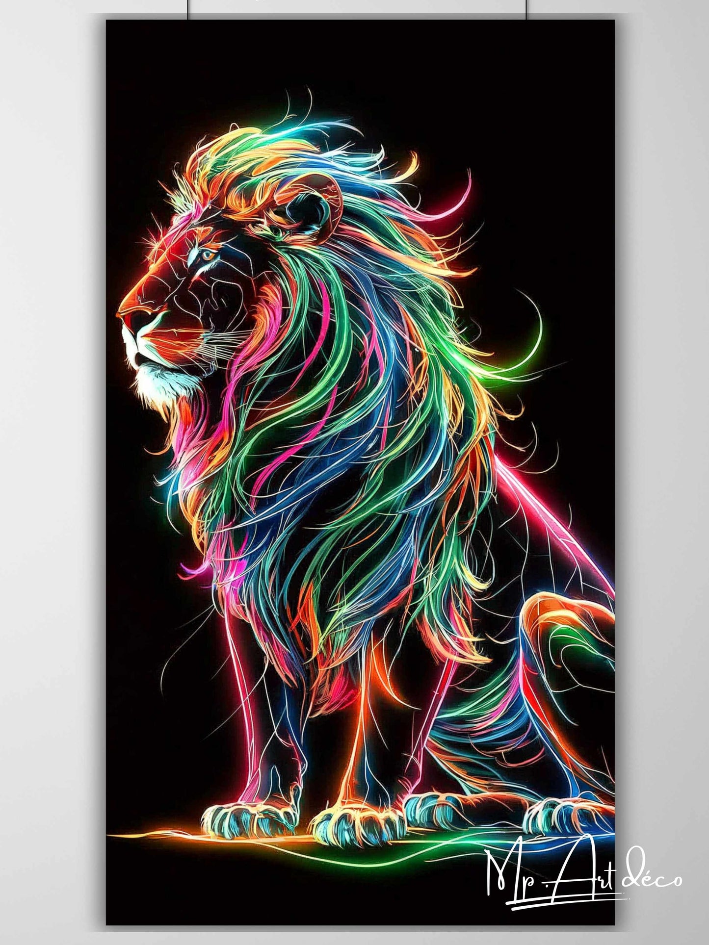 Tableau Lion effet néon lumineux