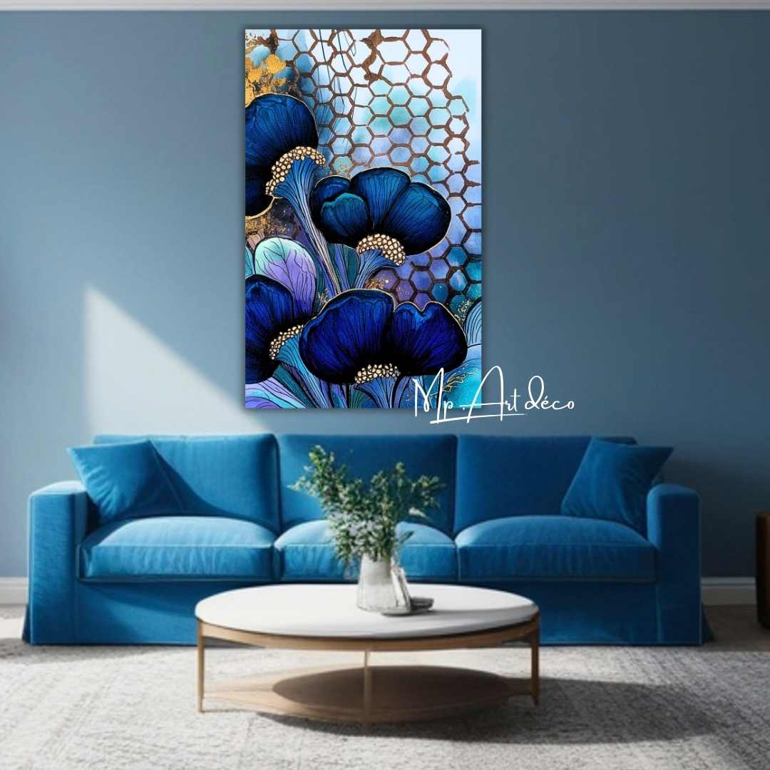 Tableau Floral Bleu Contemporain