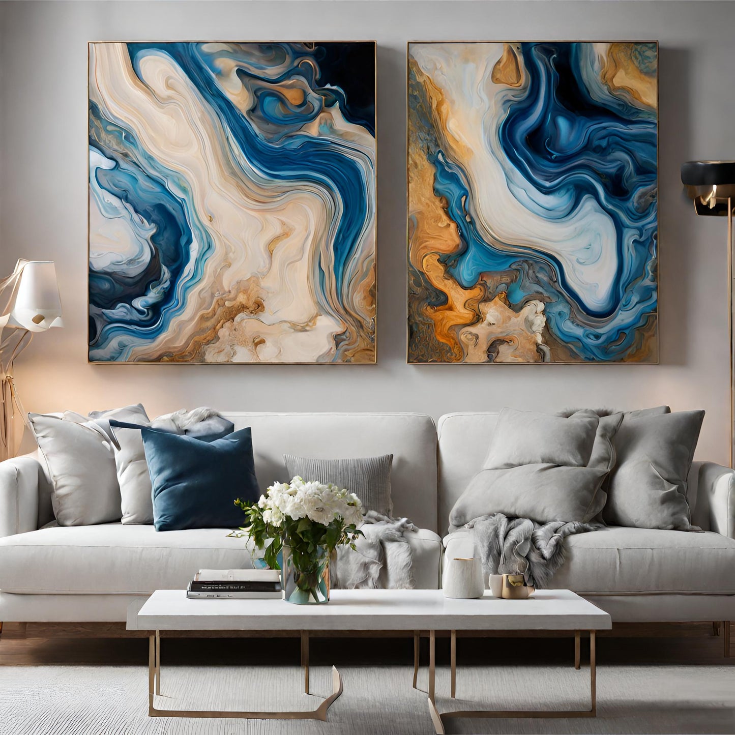 Tableau abstrait Bleu océan