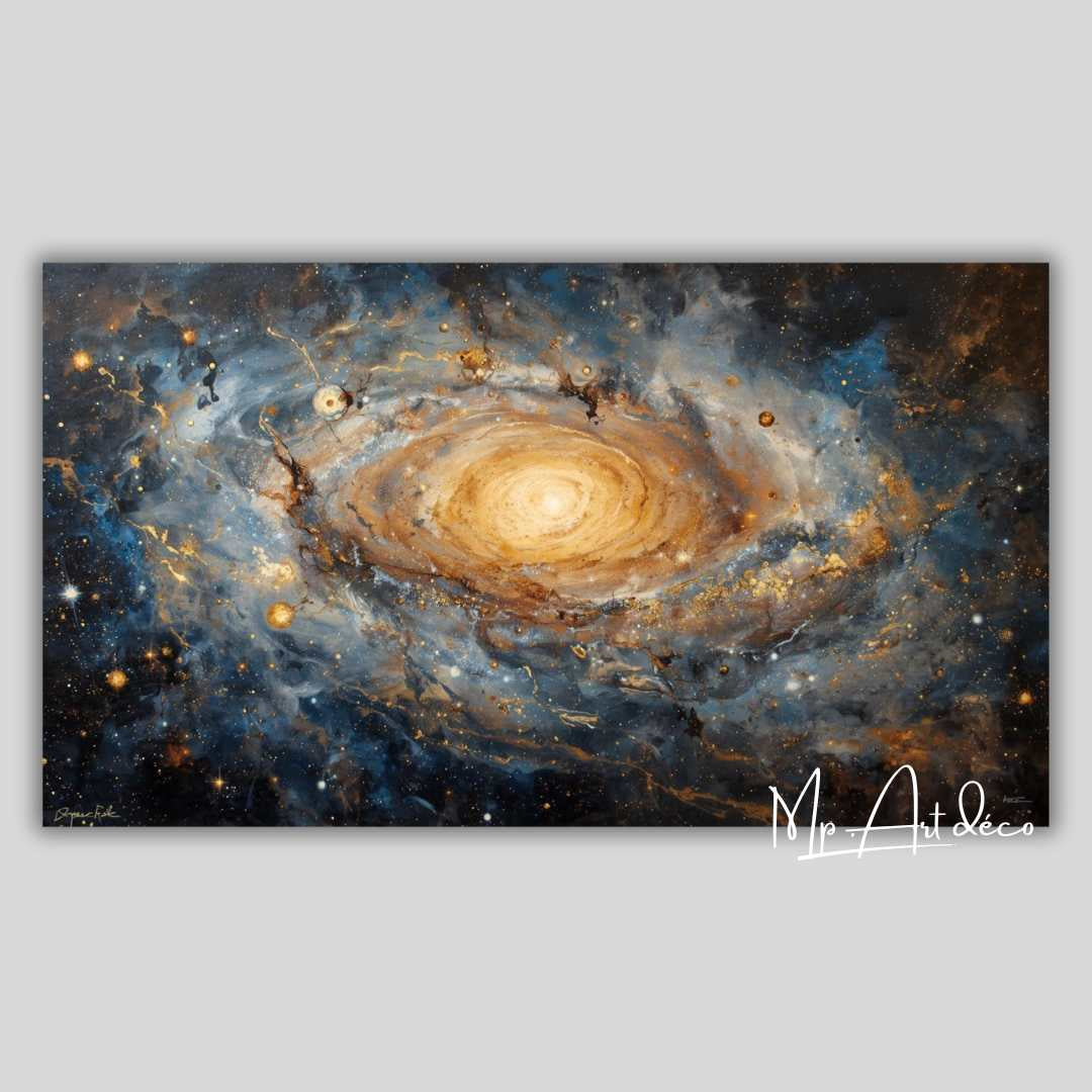 Tableau déco galaxie dorée
