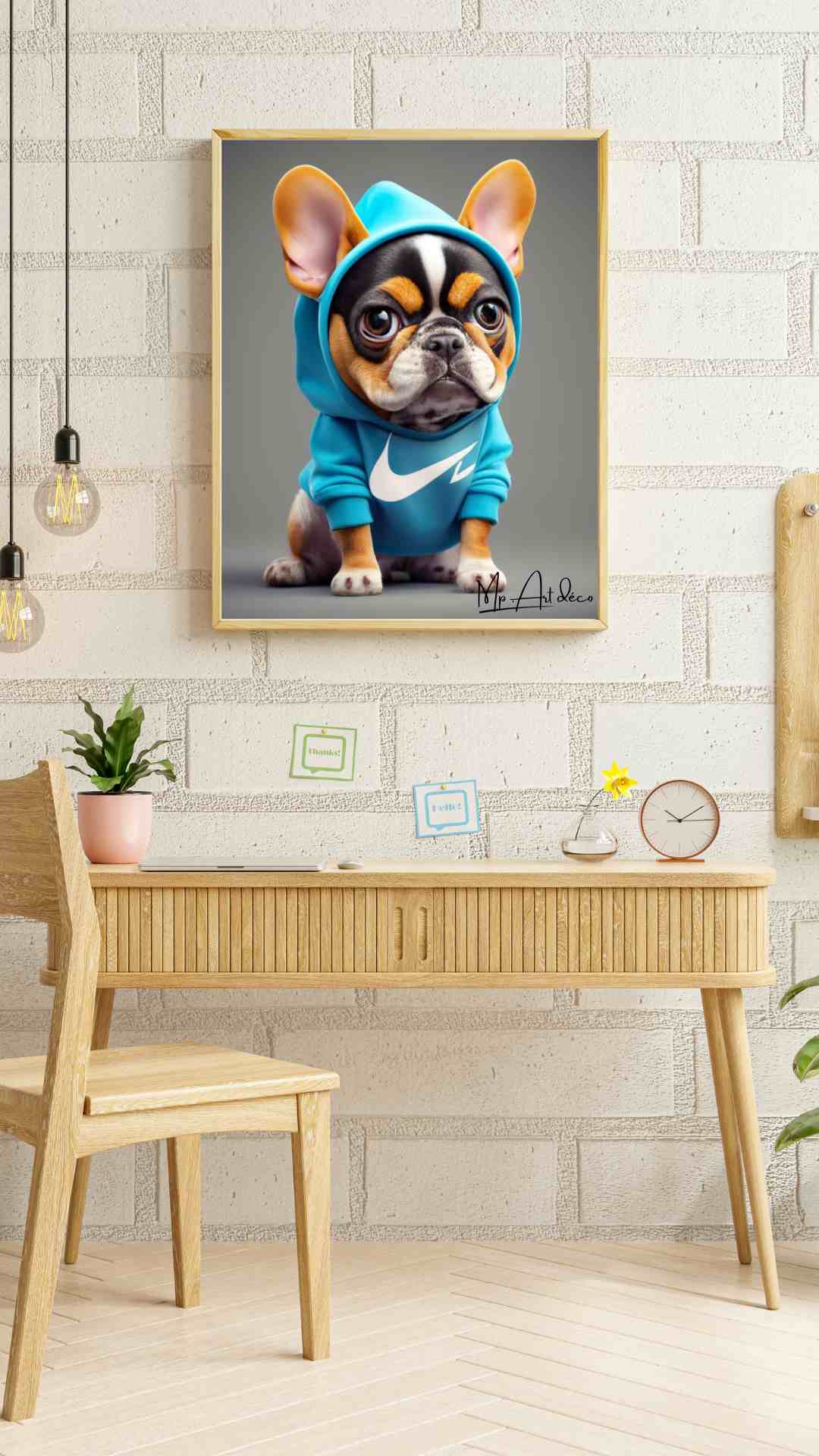 Tableau Bouledogue Nike style urbain.
