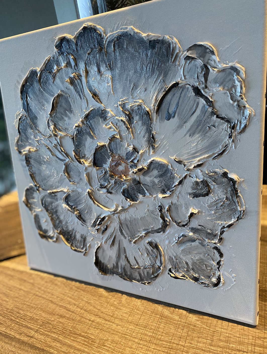 Tableau fleur 3D noir et argenté 40x40cm