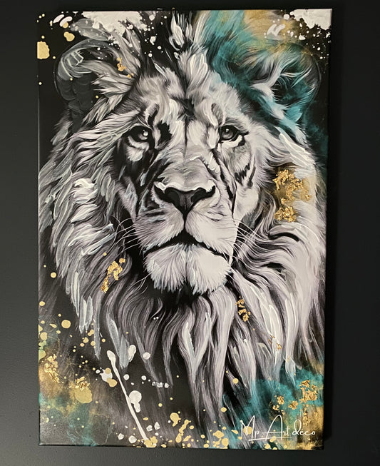 Tableau lion feuille d'or