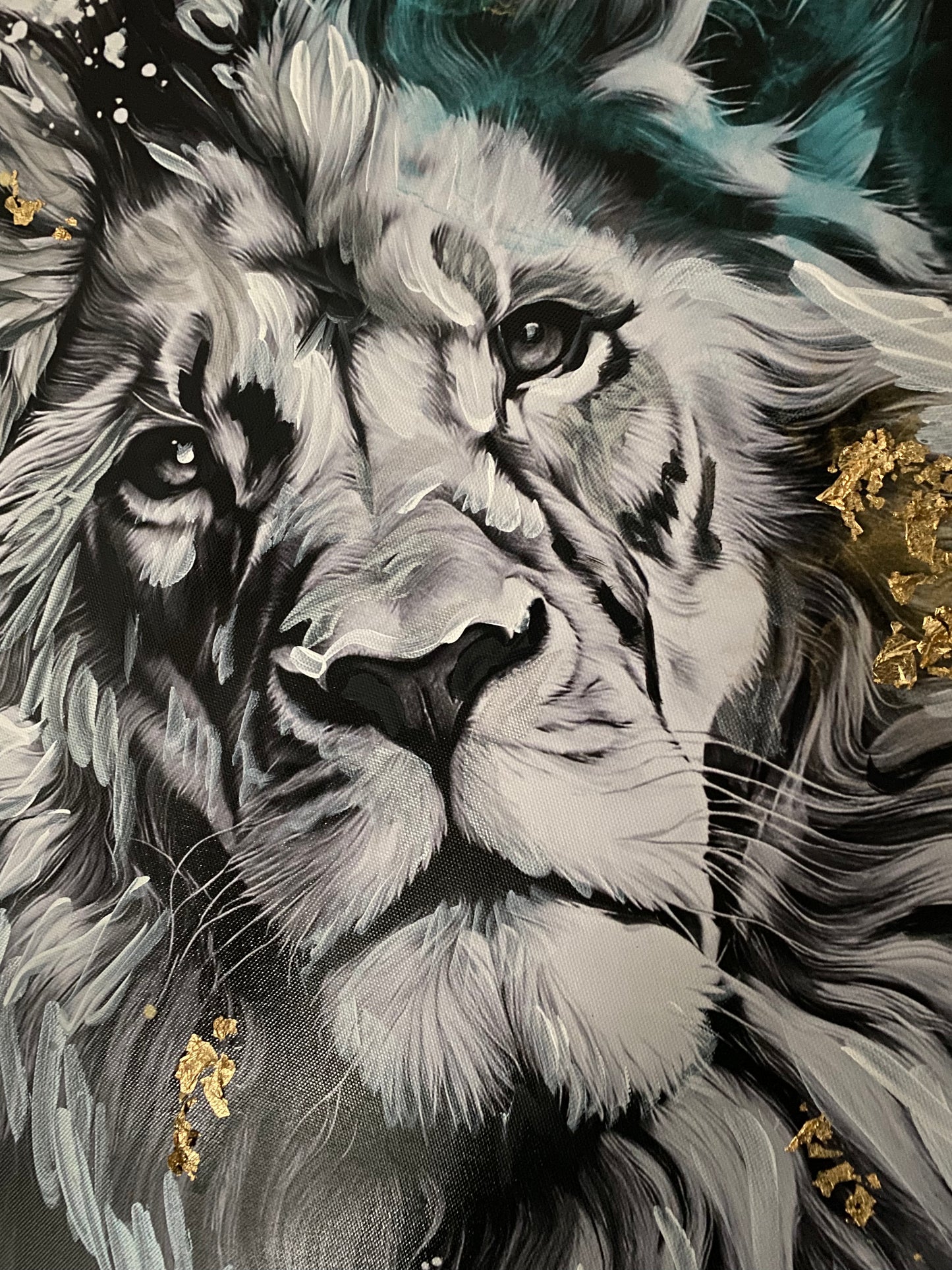 Tableau lion feuille d'or