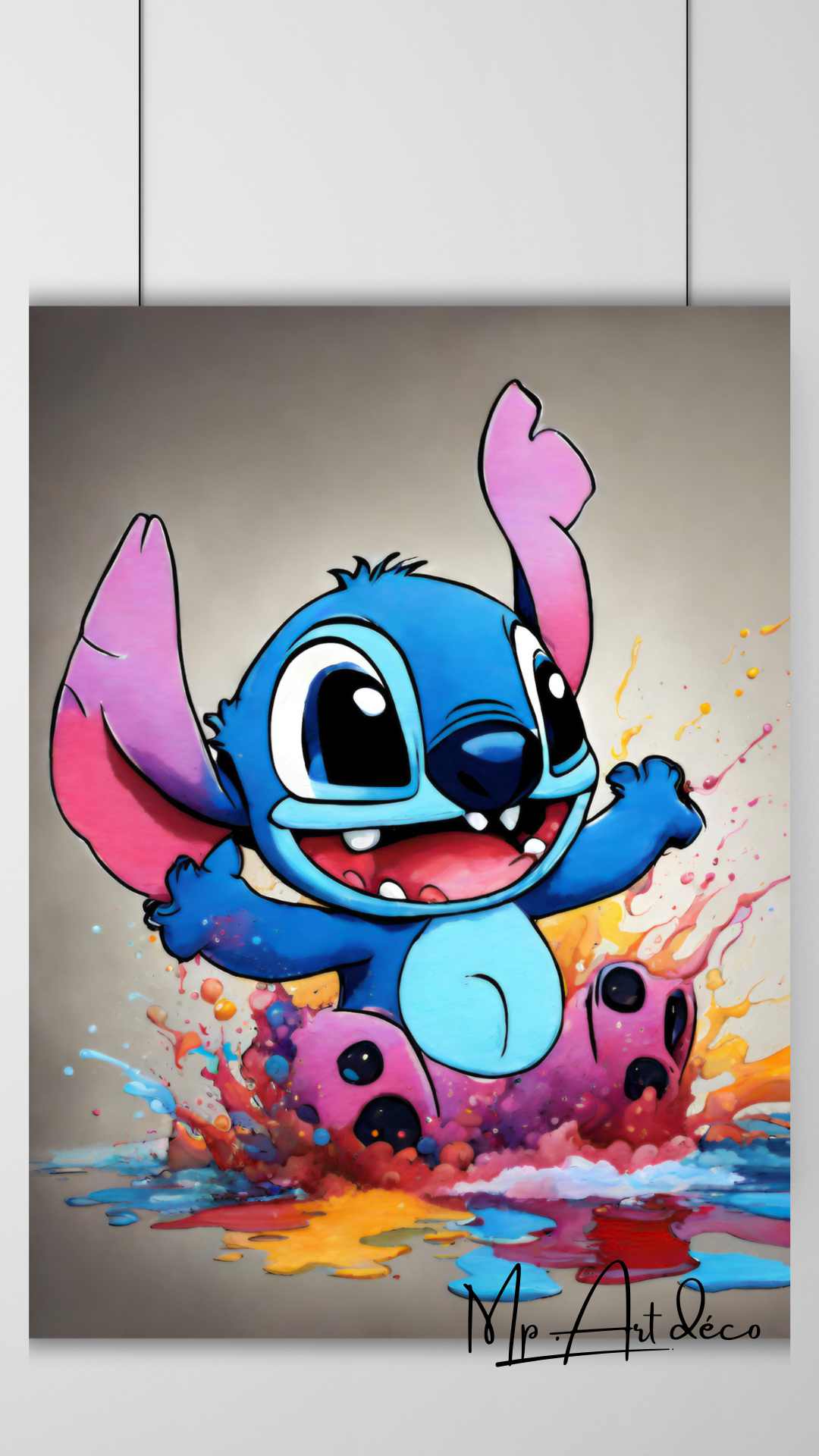 Tableau décoration Stitch explosion couleurs