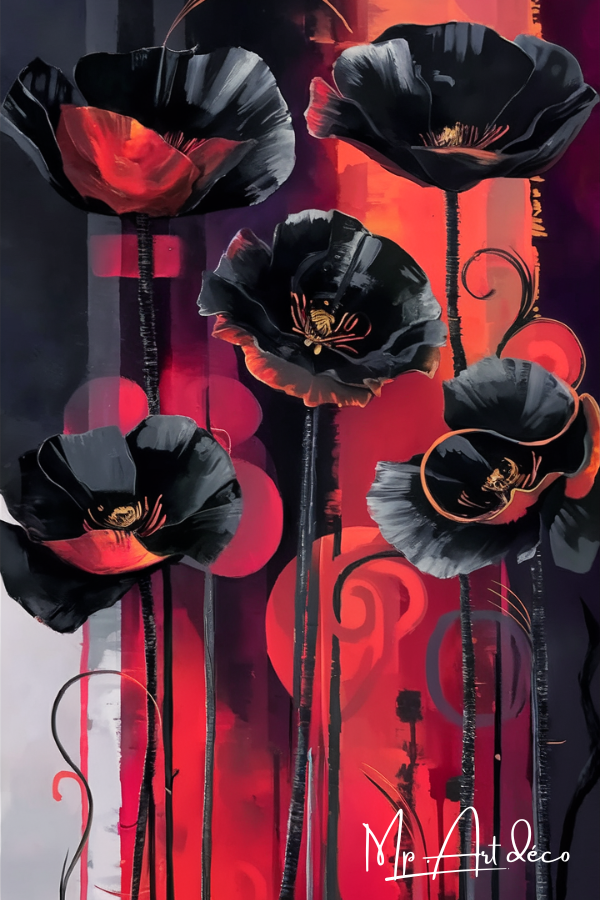 Tableau coquelicots noir et rouge