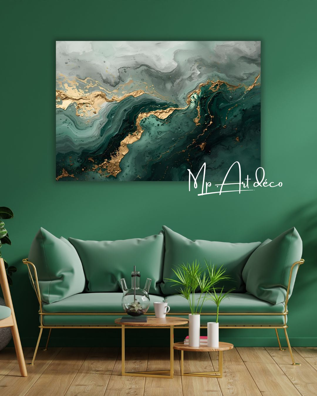 Tableau art abstrait vert et or