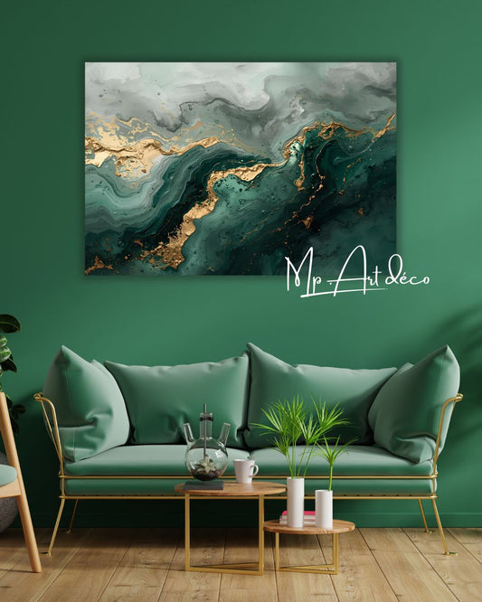 Tableau art abstrait vert et or