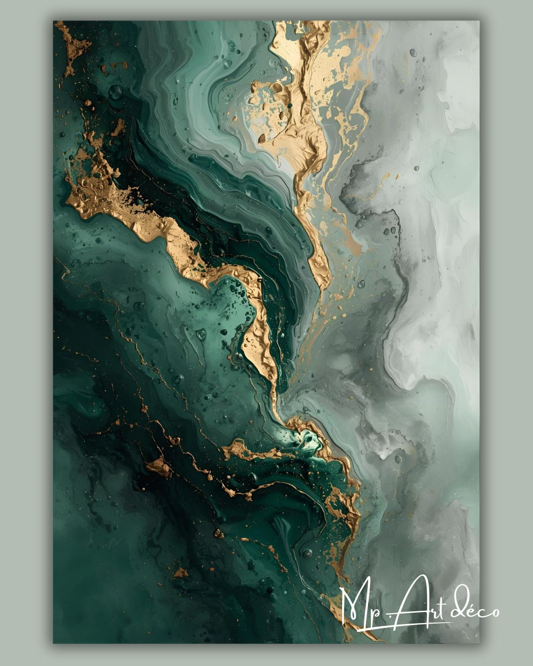 Tableau art abstrait vert et or