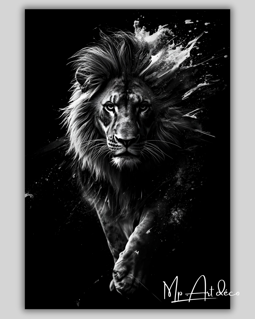 Tableau lion noir et blanc