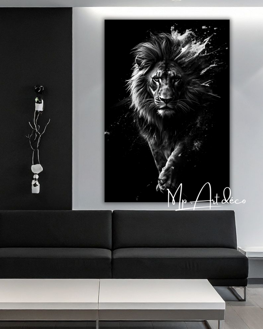Tableau lion noir et blanc