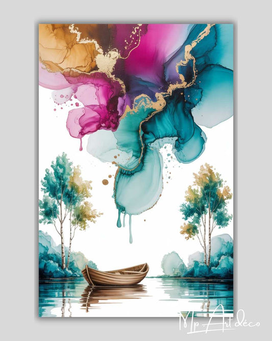 Tableau barque encres colorées