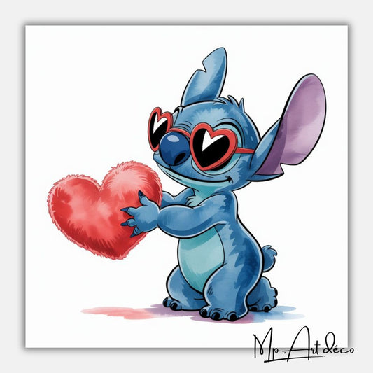 Tableau décoration Stitch love coeur