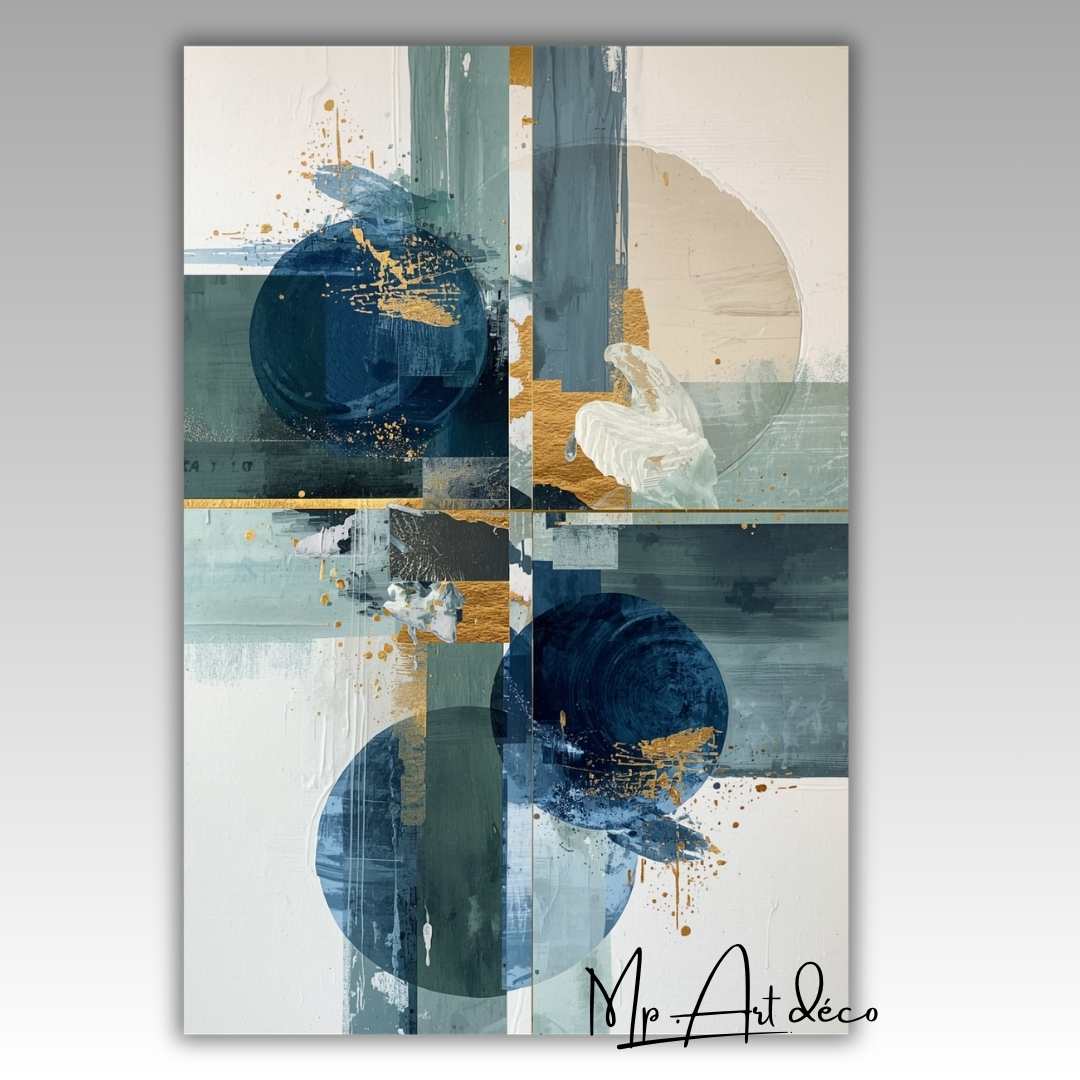 Tableau abstrait géométrique bleu or