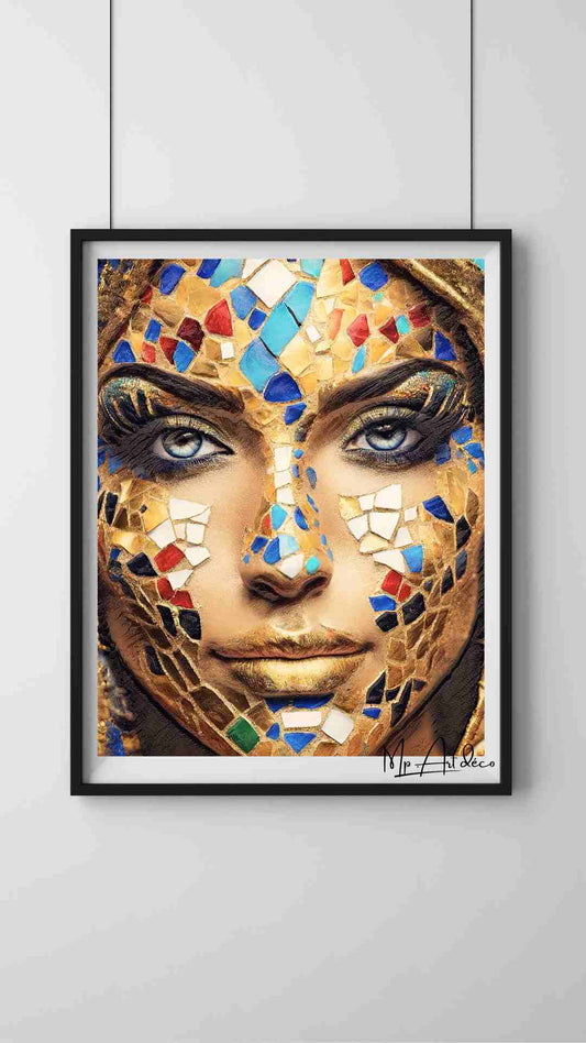 Peinture sur toile visage femme or 75x50cm