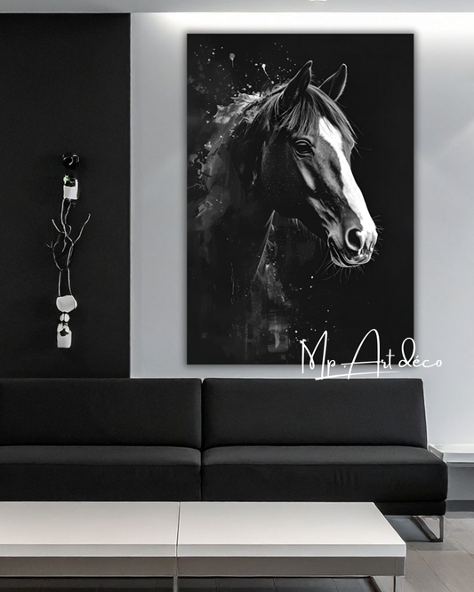 Tableau cheval noir et blanc