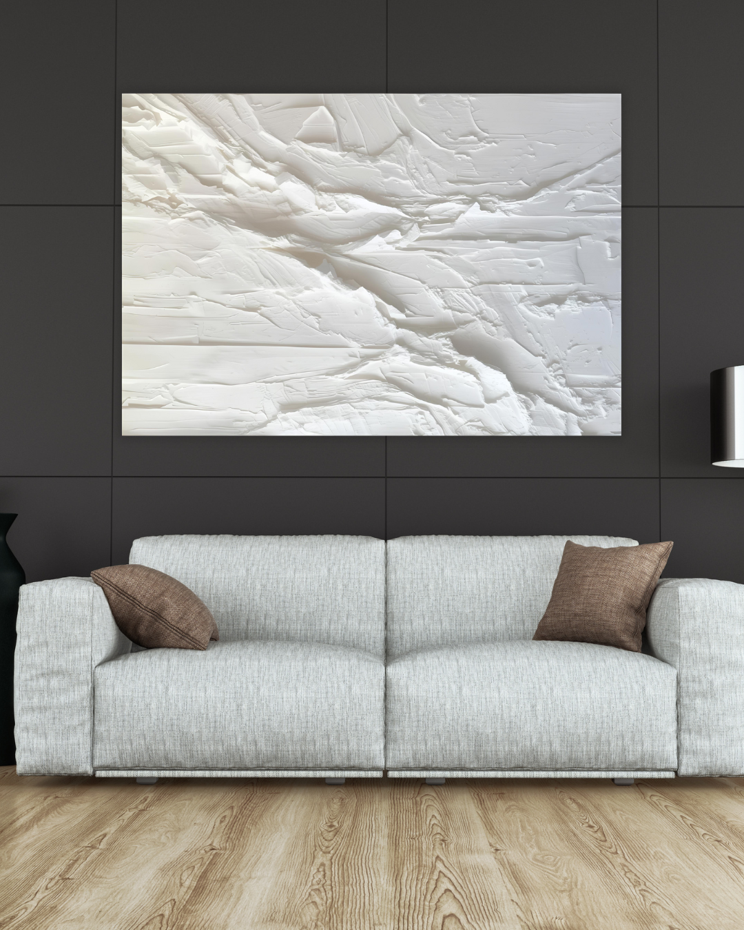 Tableau abstrait blanc relief