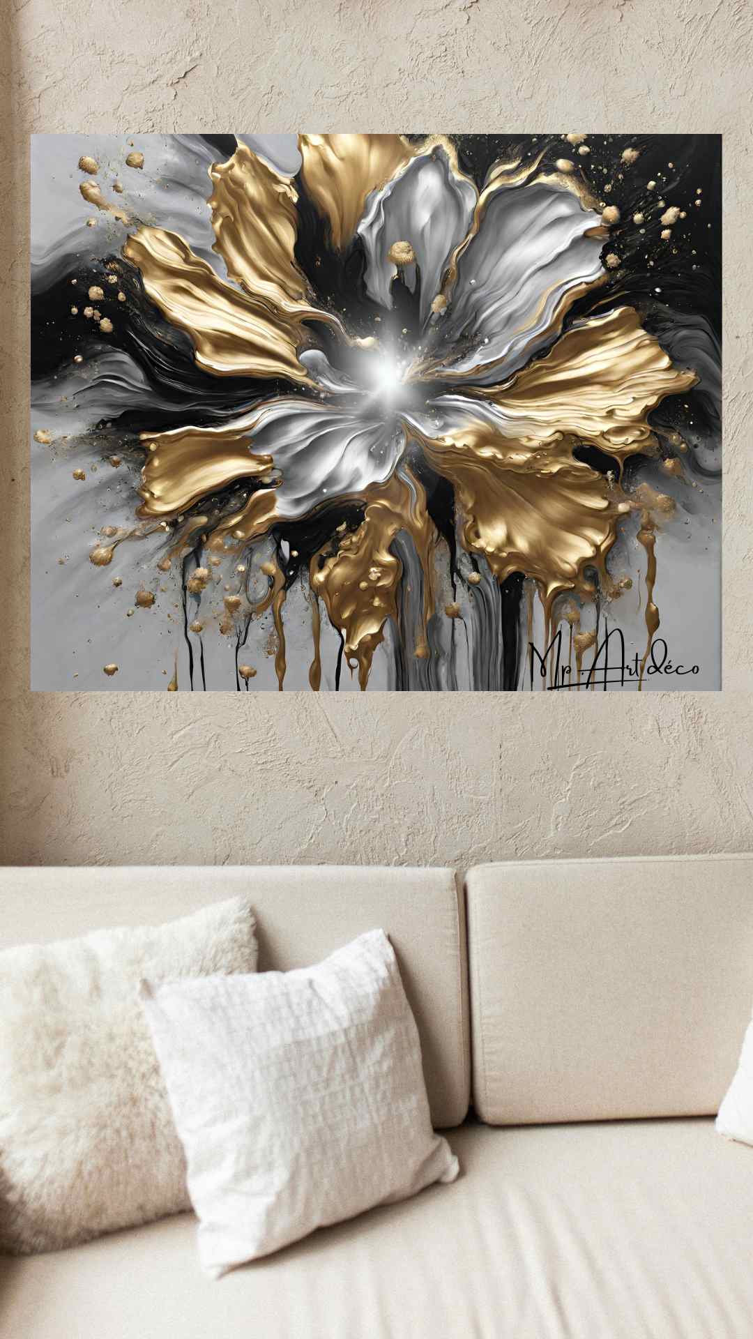 Tableau abstrait flower noir et or