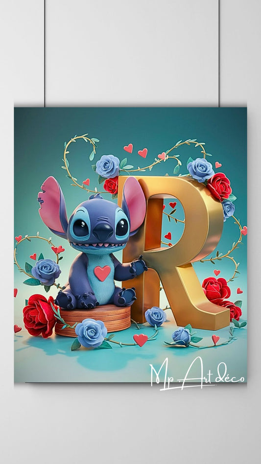 Tableau personnalisé pour enfant - Stitch avec initiale