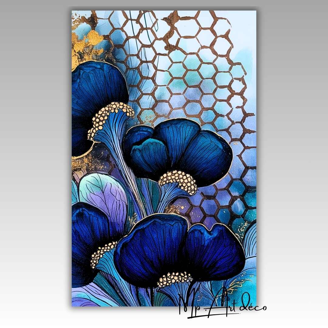 Tableau Floral Bleu Contemporain
