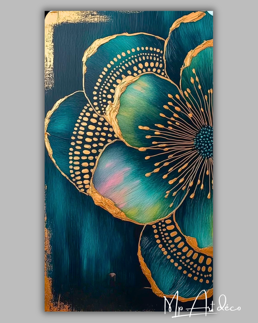 Tableau Floral bleu or