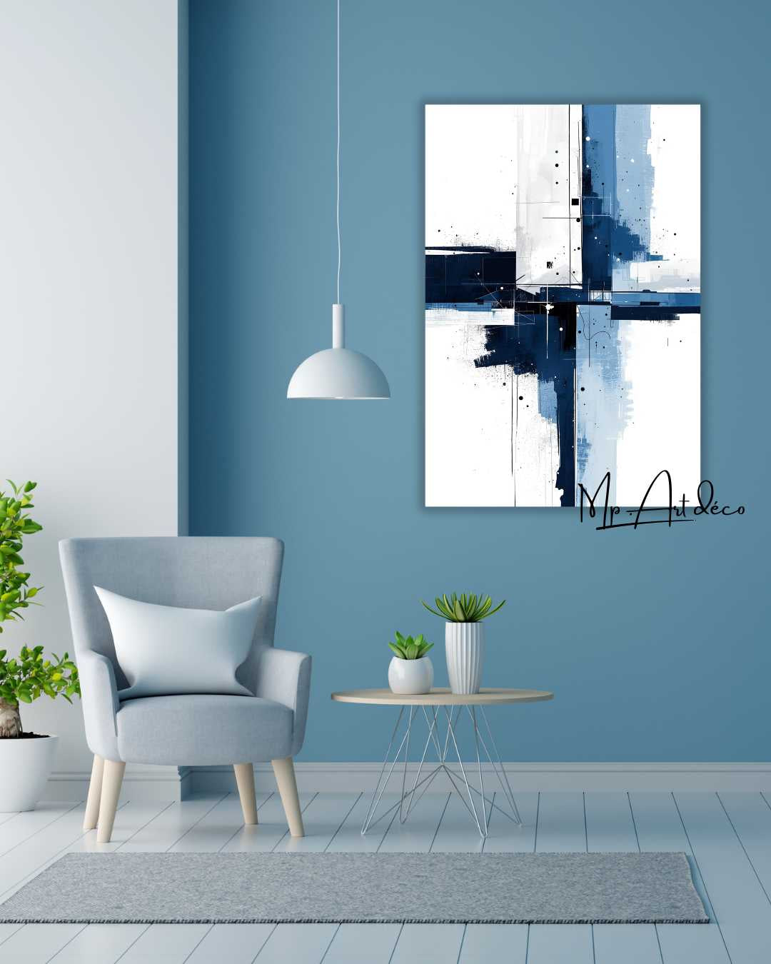 Tableau Abstrait bleu et blanc