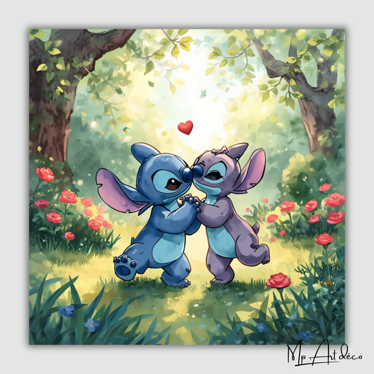 Tableau sur toile Stitch et Angel en forêt