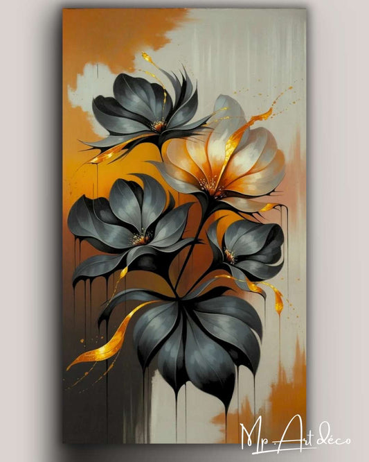 Tableau déco Fleurs noir or