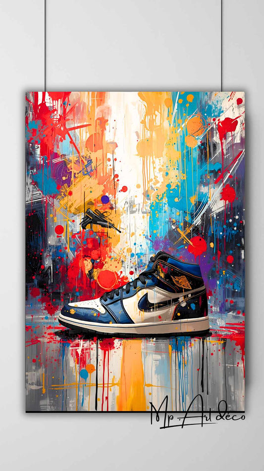 Tableau Street Art – Nike Jordan bleu blanc
