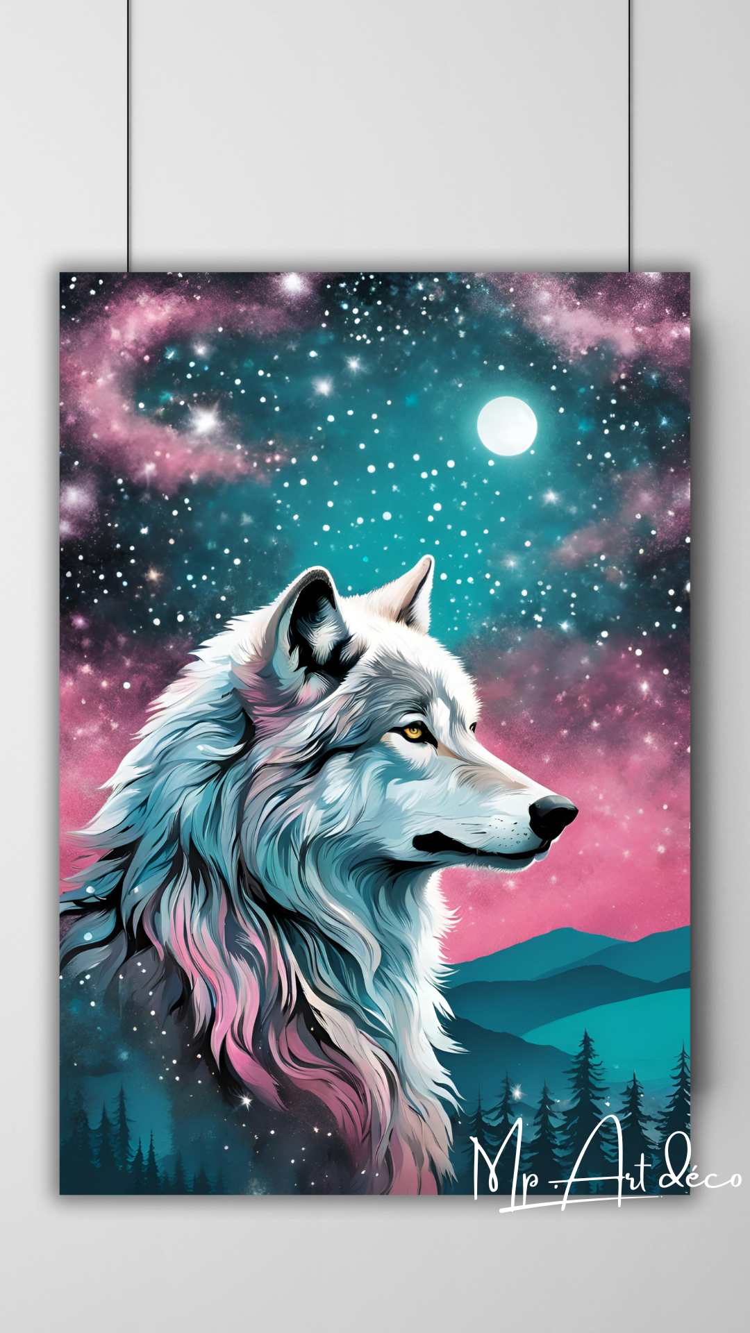 Tableau décoration - loup nuit étoilée